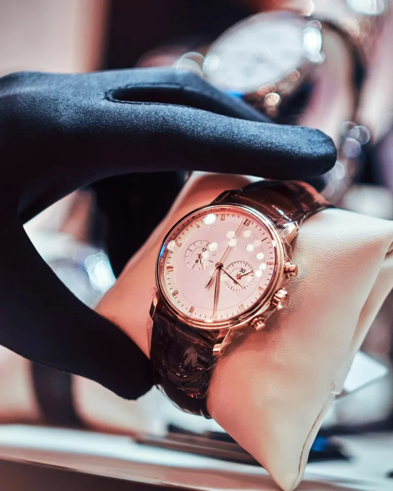 Elegant watch with a brown leather band on display in Florida