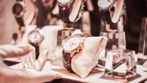 Luxury watches displayed prominently in a high-end Orlando store